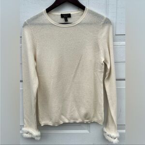 Women's Charter club luxury Casmere crew neck sweater long sleeve fur sleeves M